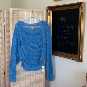 New Pilcro Sky Blue Open-Weave Scoop Neck Sweater NWT